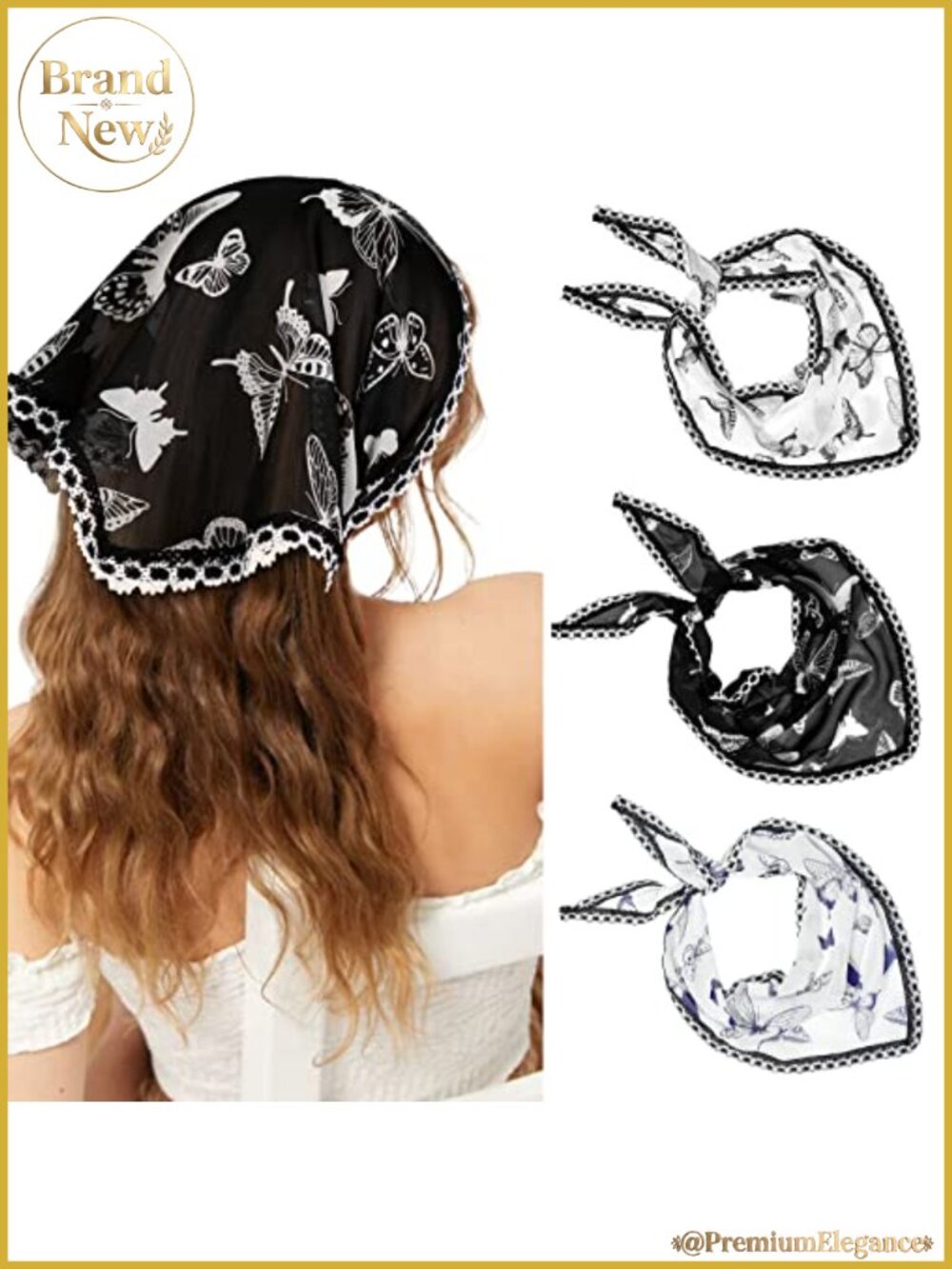 Floral Chiffon Head Scarf Bandana for Women, Lace Edge, Adjustable